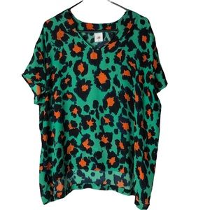 CAbi Green and Orange Leopard Print Blouse